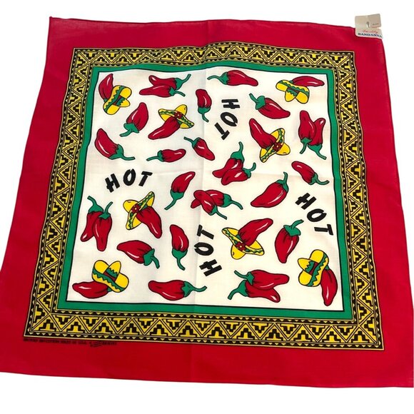 Quality Bandanna Accessories - VTG Southwestern Cowboy Bandana Handkerchief Red Hot Jalapeno Chili Pepper Scarf